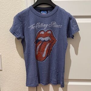 Junk Food Clothing Blue Kids Short Sleeve Tee with Red Tongue Graphic